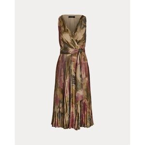 Lauren Ralph Lauren Floral Metallic Chiffon Cocktail Dress 6‎